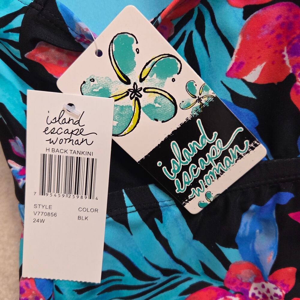 NWT Island Escape 24W Halter Tankini Swimwear Underwire Plunging V-Neck - Picture 10 of 11